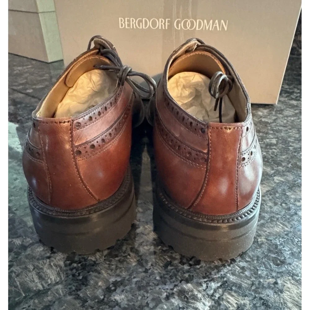 Bergdorf Goodman Venezia Red Brown Leather Brogue Cap Toe Lug Sole Shoes 43 10